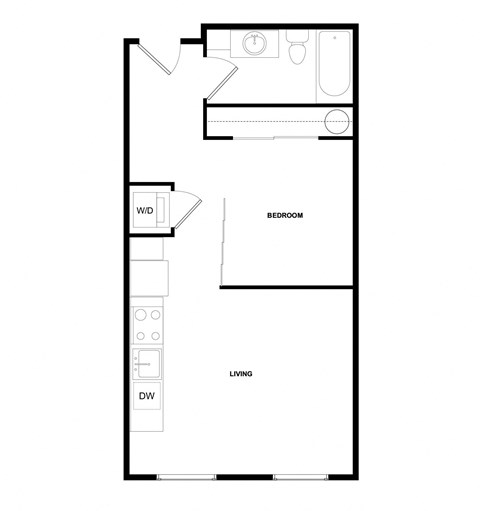Floor plan for 1 bed, 1 bath, 502 sqft